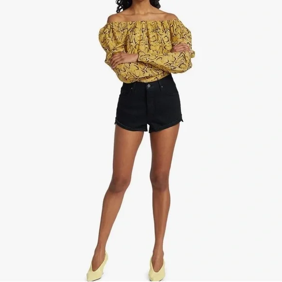 FRAME NWOT Off the Shoulder Billow Top in Python Yellow Size XS $445 MSRP - Picture 4 of 12